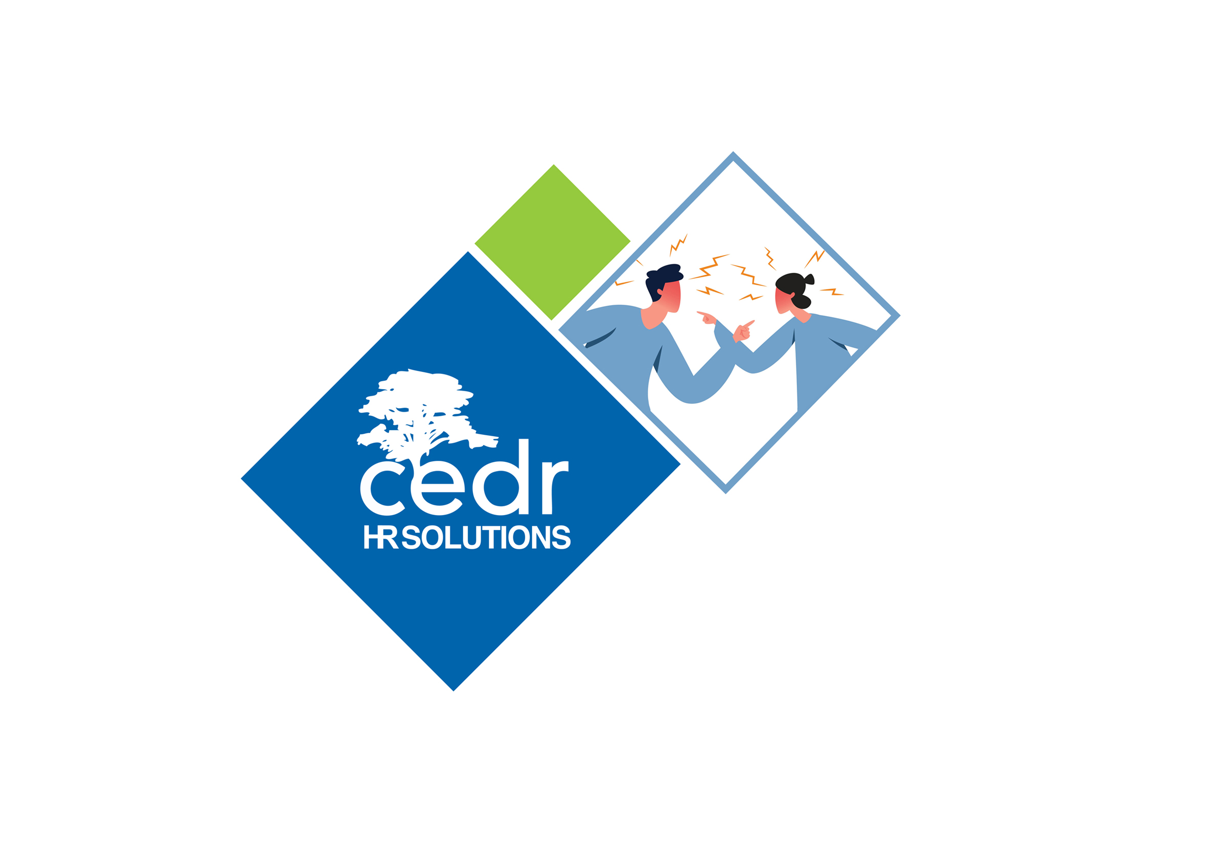 CEDR logo and people having a workplace conflict