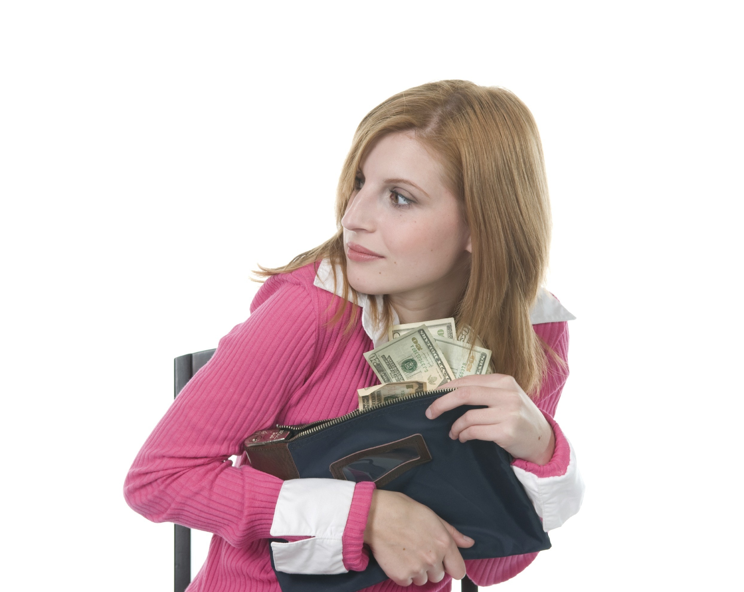 Young woman engaging in employee embezzlement