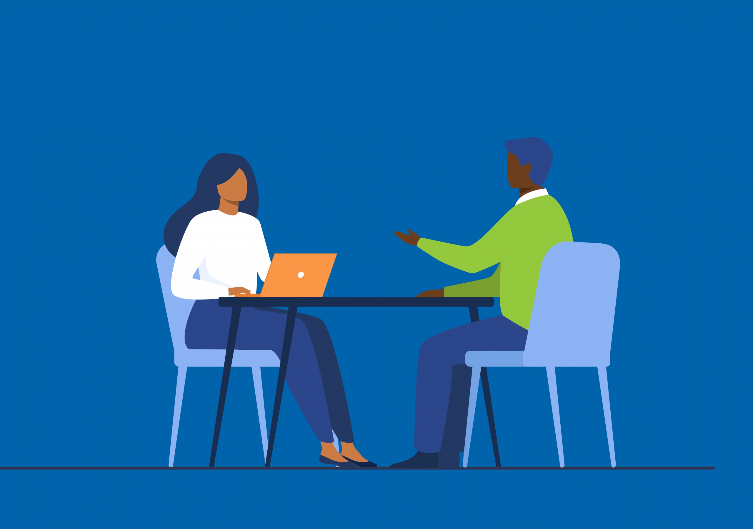 a women interviewing a man asking him behavioral questions