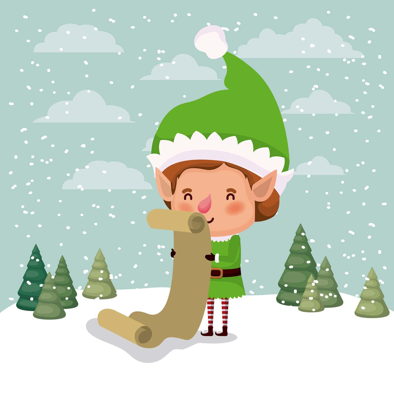 cute santa helper with gifts list