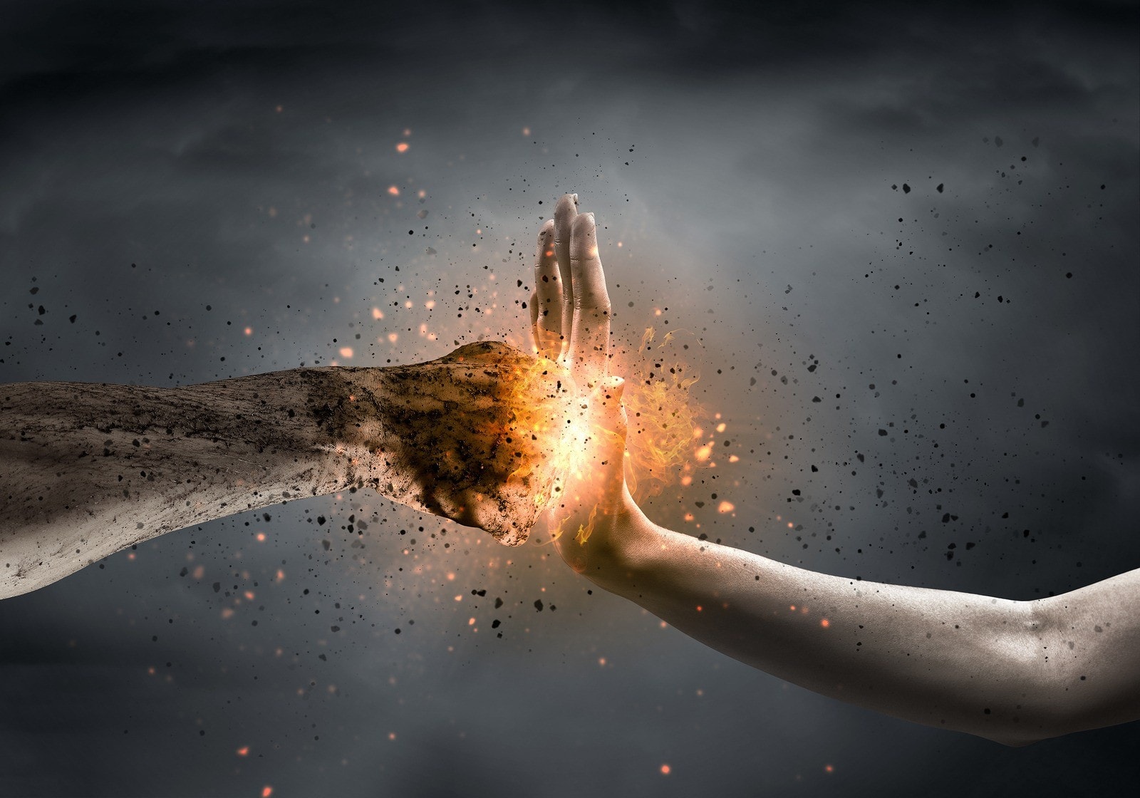 one hand preventing punch of another hand - stop workplace violence
