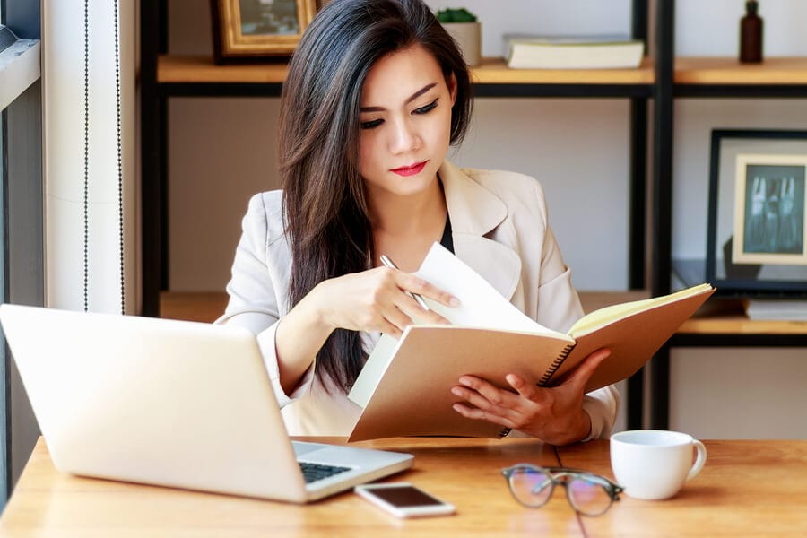 young asian business woman preparing for an interview