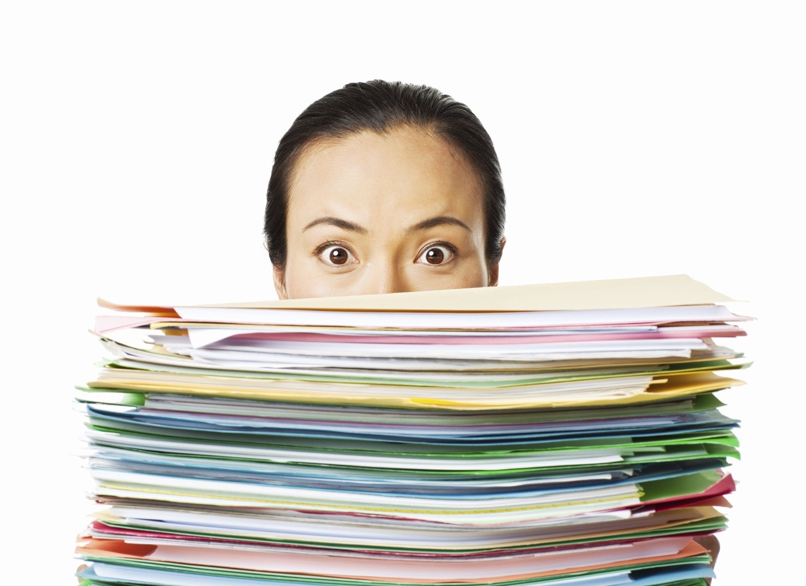 a large stack of unemployment paperworkl